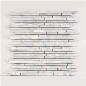 Bianco Carrara White Marble Mosaic Tile Thin Strips Brick Polished for Interiro Kitchen, Bathroom, Backsplash Wall Floor Covering