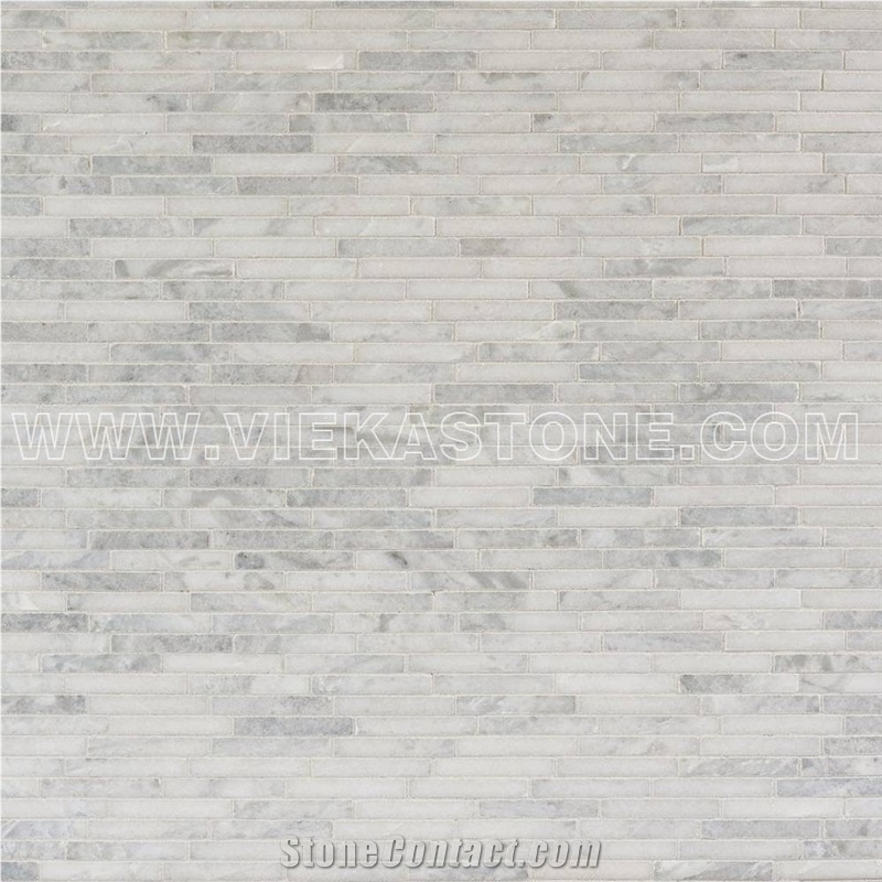 Bianco Carrara White Marble Mosaic Tile Thin Strips Brick Polished for Interiro Kitchen, Bathroom, Backsplash Wall Floor Covering