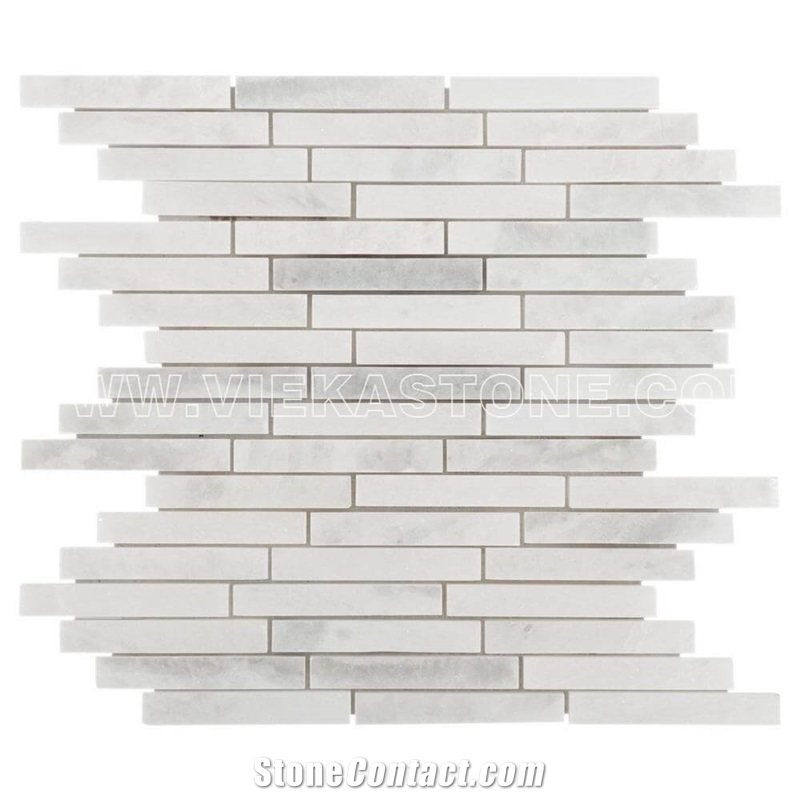 Bianco Carrara White Marble Mosaic Tile Thin Strips Brick Polished for Interiro Kitchen, Bathroom, Backsplash Wall Floor Covering