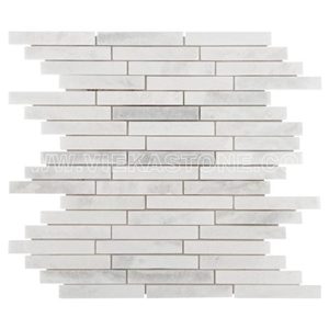 Bianco Carrara White Marble Mosaic Tile Thin Strips Brick Polished for Interiro Kitchen, Bathroom, Backsplash Wall Floor Covering