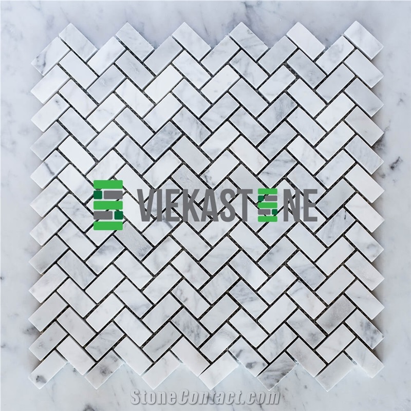 Bianco Carrara White Marble Mosaictile 12"X12" Herringbone Pattern Vieka Stone for Kitchen, Washroom, Bathroom, Backsplash Wall and Floor Covering