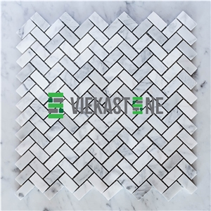 Bianco Carrara White Marble Mosaictile 12"X12" Herringbone Pattern Vieka Stone for Kitchen, Washroom, Bathroom, Backsplash Wall and Floor Covering