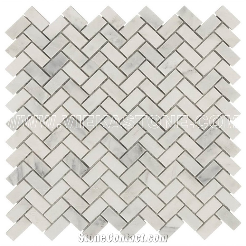Bianco Carrara White Marble Mosaictile 12"X12" Herringbone Pattern Vieka Stone for Kitchen, Washroom, Bathroom, Backsplash Wall and Floor Covering