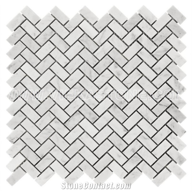 Bianco Carrara White Marble Mosaictile 12"X12" Herringbone Pattern Vieka Stone for Kitchen, Washroom, Bathroom, Backsplash Wall and Floor Covering