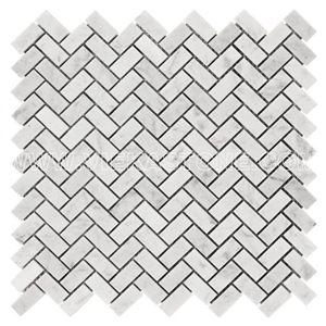 Bianco Carrara White Marble Mosaictile 12"X12" Herringbone Pattern Vieka Stone for Kitchen, Washroom, Bathroom, Backsplash Wall and Floor Covering