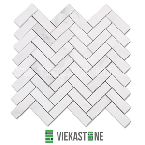 Bianco Carrara White Marble Mosaictile Herringbone Pattern Chips 1x3" for Kitchen, Bathroom, Backsplash Wall and Floor Covering Sheet 12"X12"
