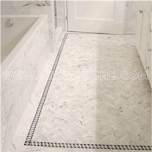 Bianco Carrara White Marble Mosaictile Herringbone Pattern Chips 1x3" Sheet 12"X12" for Kitchen, Bathroom, Backsplash Wall and Floor Covering