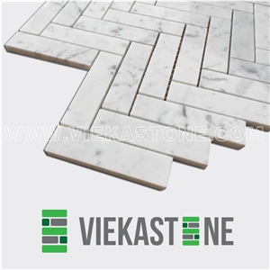 Bianco Carrara White Marble Mosaictile Herringbone Pattern Chips 1x4 Sheet 12‘’X12 for Kitchen, Bathroom, Backsplash Wall and Floor Covering