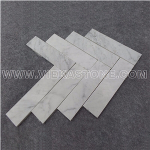 Bianco Carrara White Marble Mosaictile Herringbone Pattern Chips 1x4 Sheet 12‘’X12 for Kitchen, Bathroom, Backsplash Wall and Floor Covering