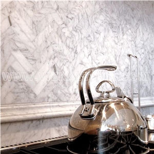 Bianco Carrara White Marble Mosaictile Herringbone Pattern Chips 1x4 Sheet 12‘’X12 for Kitchen, Bathroom, Backsplash Wall and Floor Covering