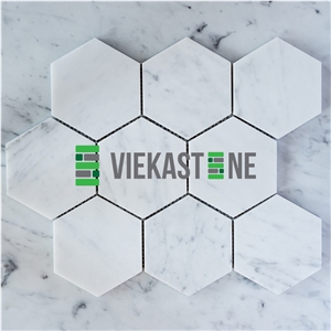 Bianco Carrara White Marble Mosaictile Hexagon Pattern Chips 110 mm Sheet 12‘’X12 for Interiro Kitchen, Bathroom, Backsplash Wall Floor Covering