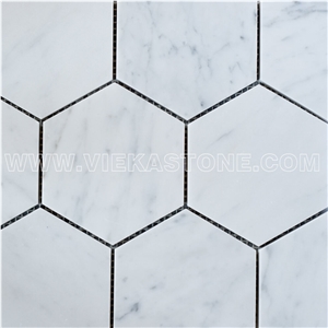 Bianco Carrara White Marble Mosaictile Hexagon Pattern Chips 110 mm Sheet 12‘’X12 for Interiro Kitchen, Bathroom, Backsplash Wall Floor Covering