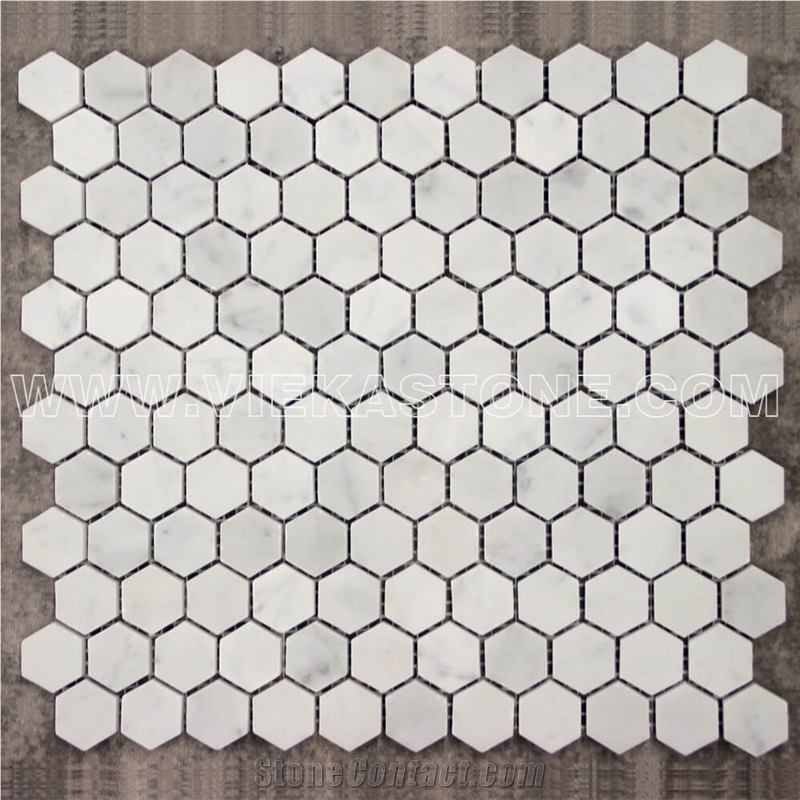 Bianco Carrara White Marble Mosaictile Hexagon Pattern Chips Chips 1‘’Sheet 12‘’X12 for Interiro Kitchen, Bathroom, Backsplash Wall Floor Covering