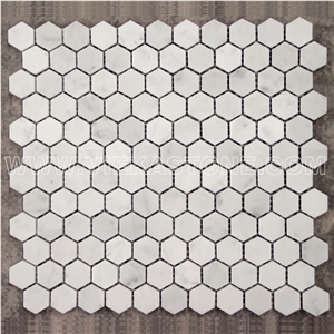 Bianco Carrara White Marble Mosaictile Hexagon Pattern Chips Chips 1‘’Sheet 12‘’X12 for Interiro Kitchen, Bathroom, Backsplash Wall Floor Covering