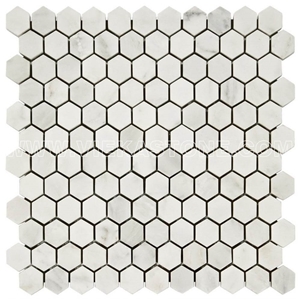 Bianco Carrara White Marble Mosaictile Hexagon Pattern Chips Chips 1‘’Sheet 12‘’X12 for Interiro Kitchen, Bathroom, Backsplash Wall Floor Covering