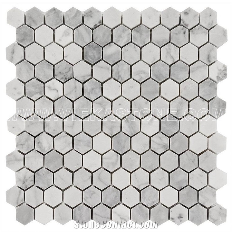 Bianco Carrara White Marble Mosaictile Hexagon Pattern Chips Chips 1‘’Sheet 12‘’X12 for Interiro Kitchen, Bathroom, Backsplash Wall Floor Covering