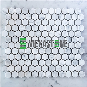 Bianco Carrara White Marble Mosaictile Hexagon Pattern Chips Chips 1‘’Sheet 12‘’X12 for Interiro Kitchen, Bathroom, Backsplash Wall Floor Covering
