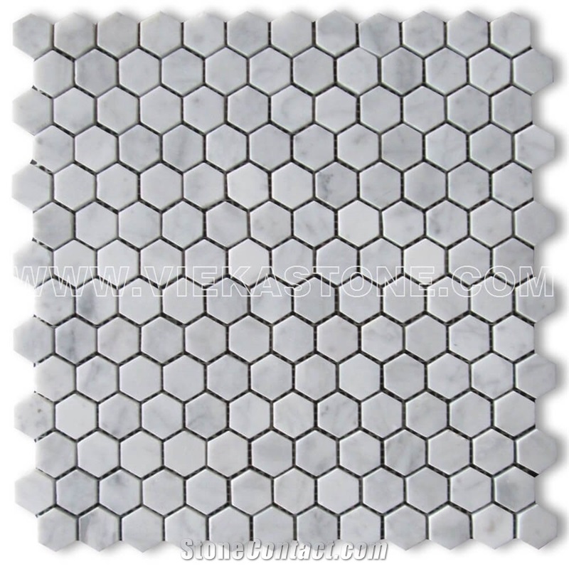 Bianco Carrara White Marble Mosaictile Hexagon Pattern Chips Chips 1‘’Sheet 12‘’X12 for Interiro Kitchen, Bathroom, Backsplash Wall Floor Covering