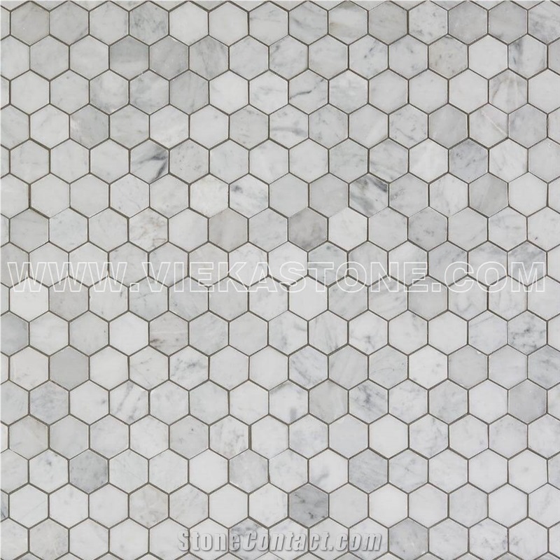 Bianco Carrara White Marble Mosaictile Hexagon Pattern Chips Chips 1‘’Sheet 12‘’X12 for Interiro Kitchen, Bathroom, Backsplash Wall Floor Covering