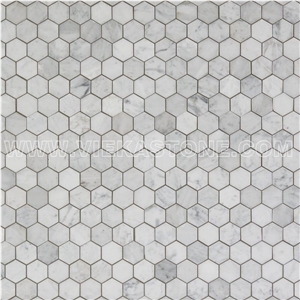 Bianco Carrara White Marble Mosaictile Hexagon Pattern Chips Chips 1‘’Sheet 12‘’X12 for Interiro Kitchen, Bathroom, Backsplash Wall Floor Covering