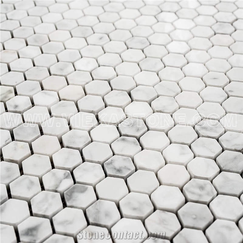 Bianco Carrara White Marble Mosaictile Hexagon Pattern Chips Chips 1‘’Sheet 12‘’X12 for Interiro Kitchen, Bathroom, Backsplash Wall Floor Covering