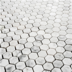 Bianco Carrara White Marble Mosaictile Hexagon Pattern Chips Chips 1‘’Sheet 12‘’X12 for Interiro Kitchen, Bathroom, Backsplash Wall Floor Covering