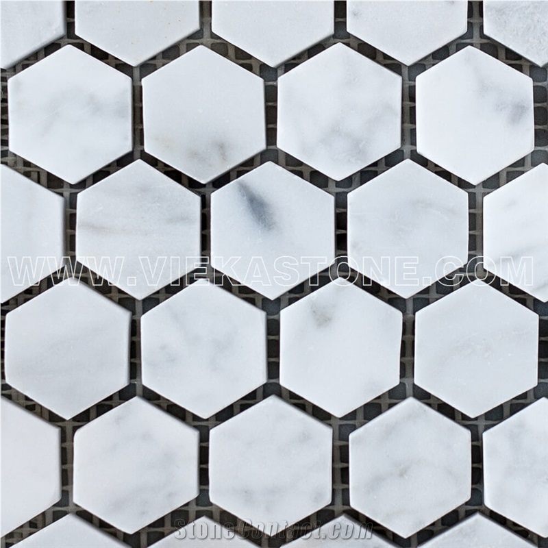 Bianco Carrara White Marble Mosaictile Hexagon Pattern Chips Chips 1‘’Sheet 12‘’X12 for Interiro Kitchen, Bathroom, Backsplash Wall Floor Covering