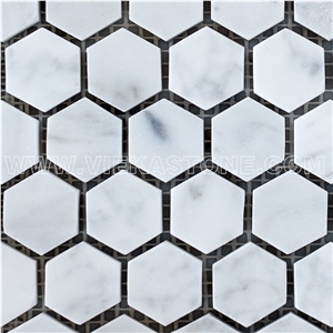 Bianco Carrara White Marble Mosaictile Hexagon Pattern Chips Chips 1‘’Sheet 12‘’X12 for Interiro Kitchen, Bathroom, Backsplash Wall Floor Covering