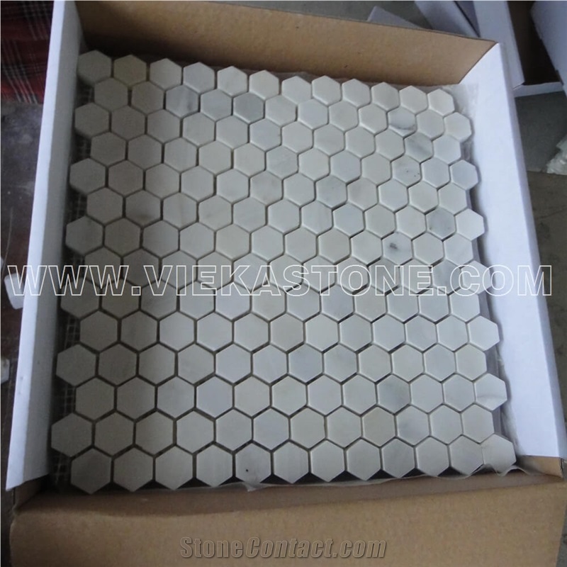 Bianco Carrara White Marble Mosaictile Hexagon Pattern Chips Chips 1‘’Sheet 12‘’X12 for Interiro Kitchen, Bathroom, Backsplash Wall Floor Covering