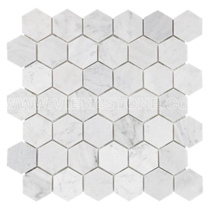 Bianco Carrara White Marble Mosaictile Hexagon Pattern Chips Chips 50mm Sheet 12‘’X12 for Interiro Kitchen, Bathroom, Backsplash Wall Floor Covering