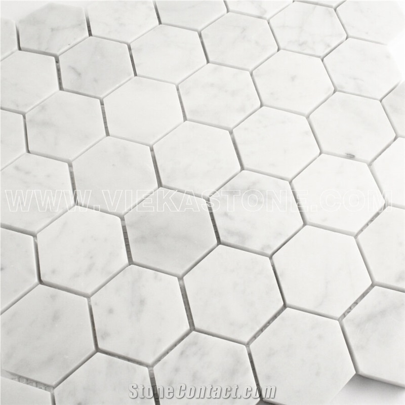 Bianco Carrara White Marble Mosaictile Hexagon Pattern Chips Chips 50mm Sheet 12‘’X12 for Interiro Kitchen, Bathroom, Backsplash Wall Floor Covering