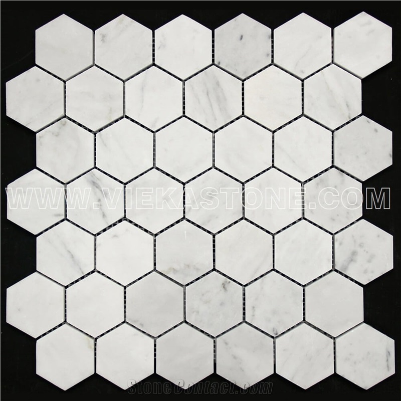 Bianco Carrara White Marble Mosaictile Hexagon Pattern Chips Chips 50mm Sheet 12‘’X12 for Interiro Kitchen, Bathroom, Backsplash Wall Floor Covering