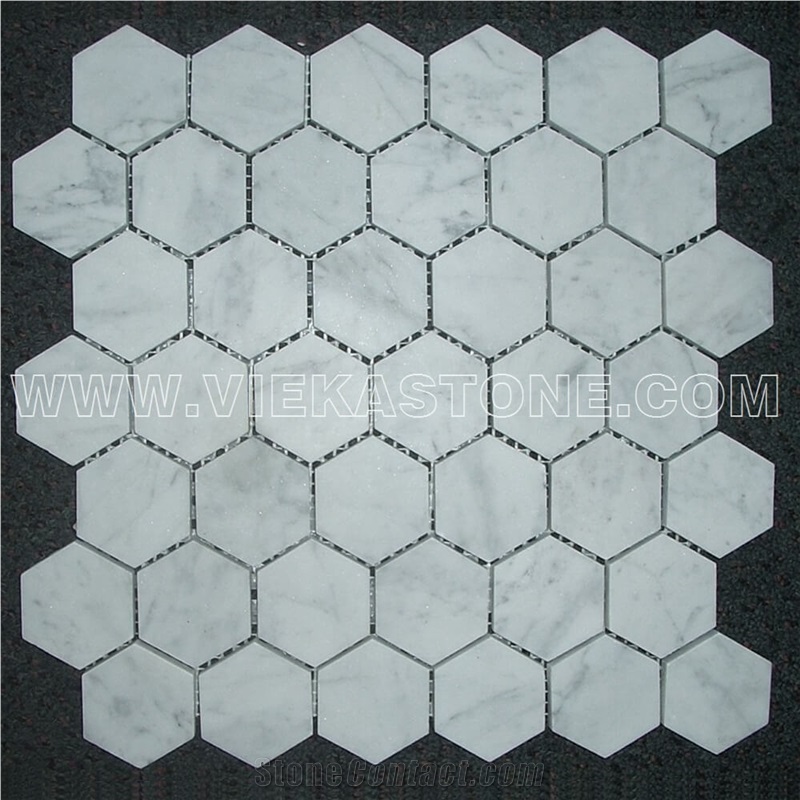 Bianco Carrara White Marble Mosaictile Hexagon Pattern Chips Chips 50mm Sheet 12‘’X12 for Interiro Kitchen, Bathroom, Backsplash Wall Floor Covering