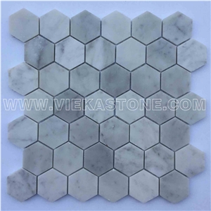 Bianco Carrara White Marble Mosaictile Hexagon Pattern Chips Chips 50mm Sheet 12‘’X12 for Interiro Kitchen, Bathroom, Backsplash Wall Floor Covering