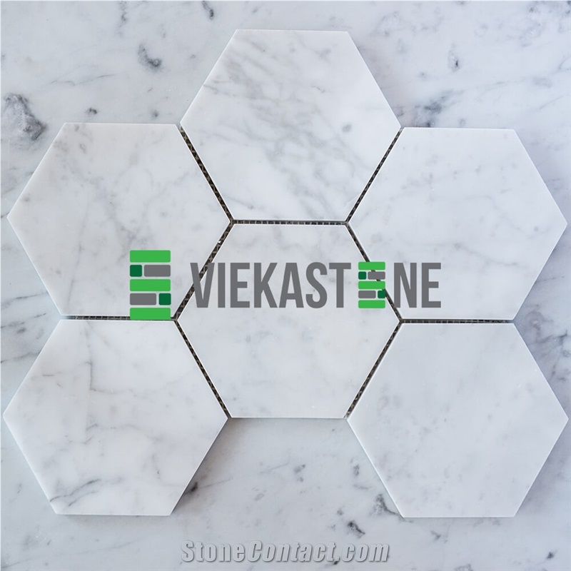 Bianco Carrara White Marble Mosaictile Hexagon Pattern Polished 127 mm Sheet 12‘’X12 for Interiro Kitchen, Bathroom, Backsplash Wall Floor Covering
