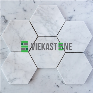 Bianco Carrara White Marble Mosaictile Hexagon Pattern Polished 127 mm Sheet 12‘’X12 for Interiro Kitchen, Bathroom, Backsplash Wall Floor Covering