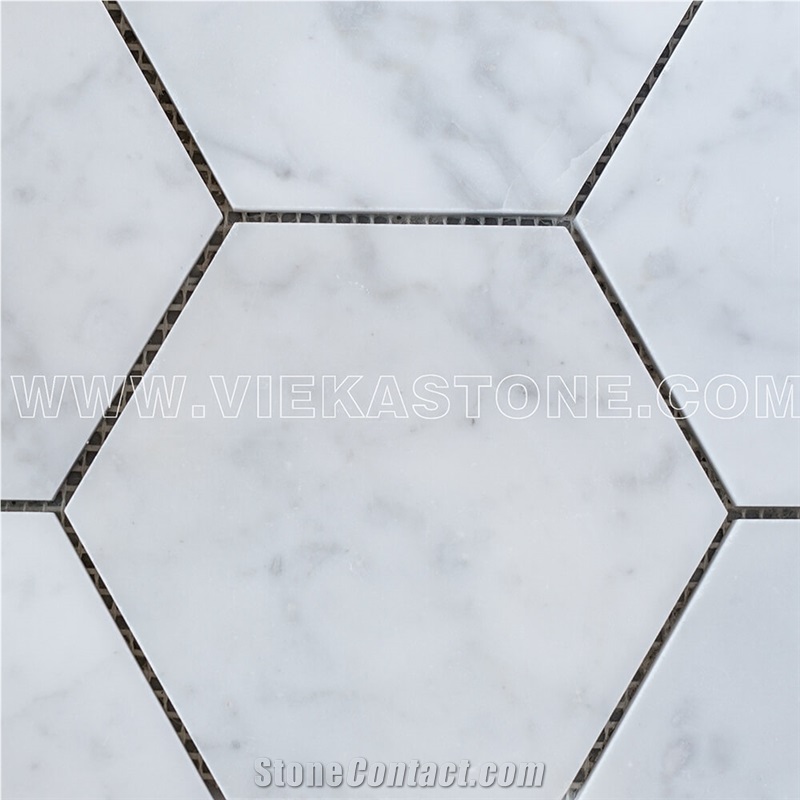 Bianco Carrara White Marble Mosaictile Hexagon Pattern Polished 127 mm Sheet 12‘’X12 for Interiro Kitchen, Bathroom, Backsplash Wall Floor Covering