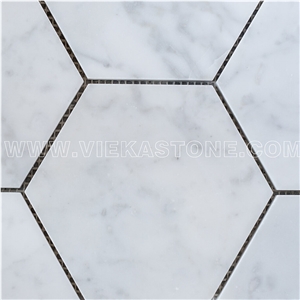 Bianco Carrara White Marble Mosaictile Hexagon Pattern Polished 127 mm Sheet 12‘’X12 for Interiro Kitchen, Bathroom, Backsplash Wall Floor Covering
