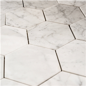 Bianco Carrara White Marble Mosaictile Hexagon Pattern Polished 127 mm Sheet 12‘’X12 for Interiro Kitchen, Bathroom, Backsplash Wall Floor Covering