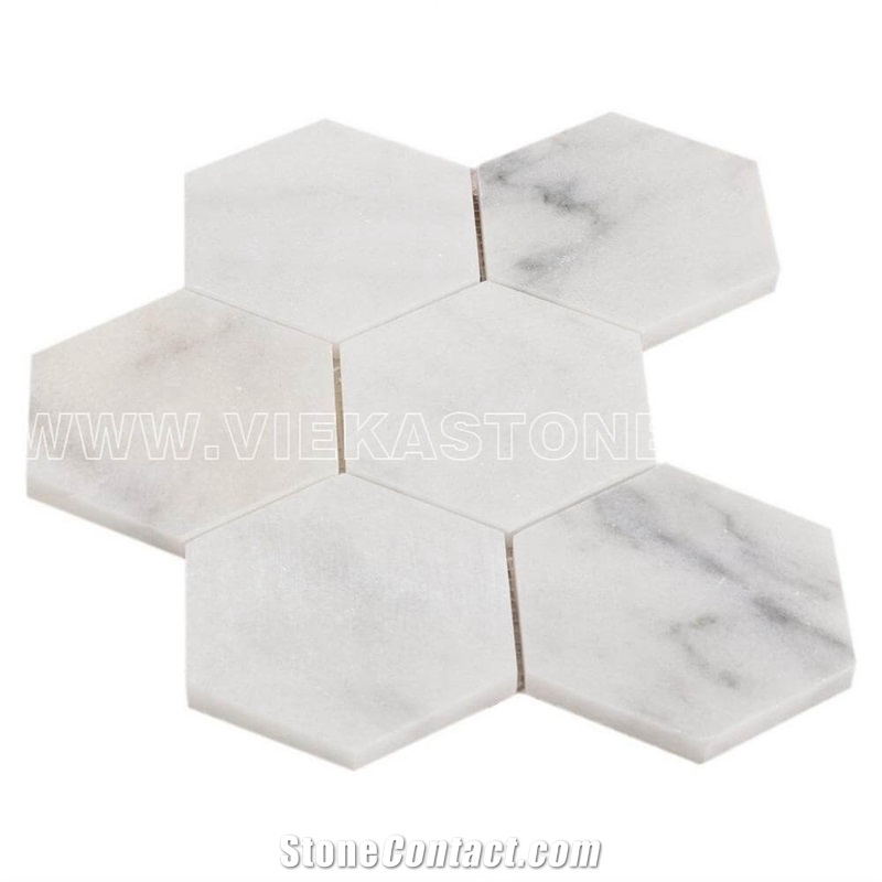 Bianco Carrara White Marble Mosaictile Hexagon Pattern Polished 127 mm Sheet 12‘’X12 for Interiro Kitchen, Bathroom, Backsplash Wall Floor Covering