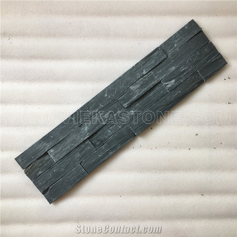 Black Slate Charcoal Natural Culture Stone Stacked Veneer Ledger Split Face Mosaic Tile Brick Wall Ledgestone Cladding Panel Rock Landscaping 60x15cm