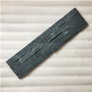 Black Slate Charcoal Natural Culture Stone Stacked Veneer Ledger Split Face Mosaic Tile Brick Wall Ledgestone Cladding Panel Rock Landscaping 60x15cm
