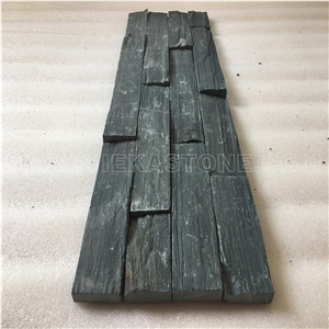Black Slate Charcoal Natural Culture Stone Stacked Veneer Ledger Split Face Mosaic Tile Brick Wall Ledgestone Cladding Panel Rock Landscaping 60x15cm