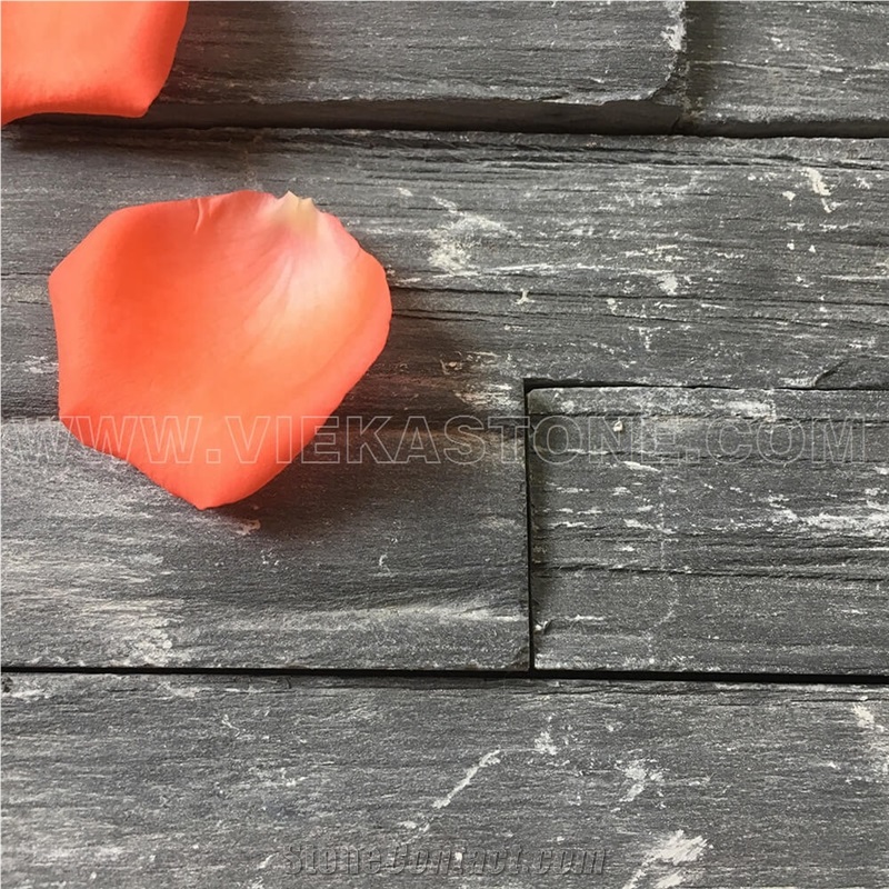 Black Slate Charcoal Natural Culture Stone Stacked Veneer Ledger Split Face Mosaic Tile Brick Wall Ledgestone Cladding Panel Rock Landscaping 60x15cm