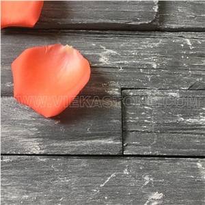 Black Slate Charcoal Natural Culture Stone Stacked Veneer Ledger Split Face Mosaic Tile Brick Wall Ledgestone Cladding Panel Rock Landscaping 60x15cm