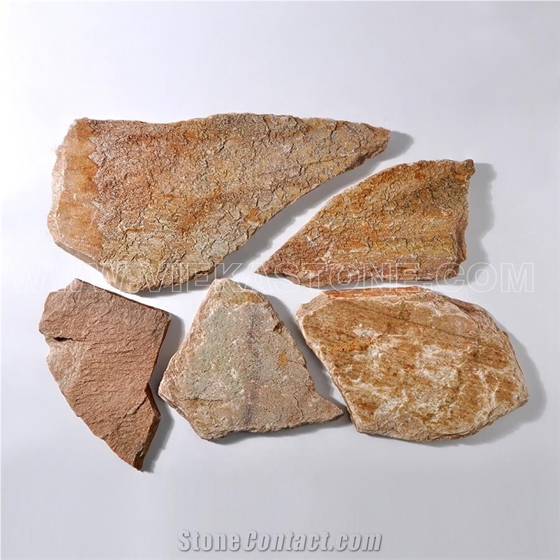 China Irregular Random Flagstone Yellow Slate Quartzite Pavers Nature Stone Split Face Tile for Landscaping Patios Garden Courtyard Decor
