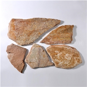 China Irregular Random Flagstone Yellow Slate Quartzite Pavers Nature Stone Split Face Tile for Landscaping Patios Garden Courtyard Decor