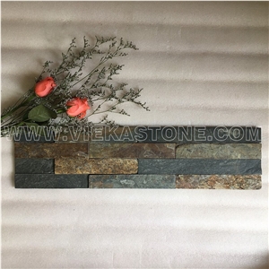 China Jiangxi Rusty Slate 4 Strips Multicolor Stacked Culture Stone,Wall Cladding Panel, Ledgestone Split Face Mosaic Tile Decor 60x15cm