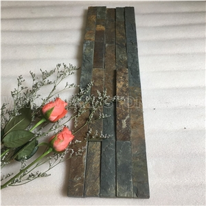 China Jiangxi Rusty Slate 5 Strips Multicolor Stacked Culture Stone,Wall Cladding Panel, Ledgestone, Veneer, Brick, Split Face Mosaic Tile Decor 60x15cm