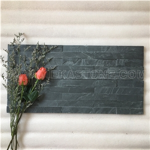 China Manufacturer Black Slate Charcoal Natural Culture Stone Stacked Ledger Tile Wall Cladding Panel Split Face Mosaic Rock 60x15cm Rectangle Veneer